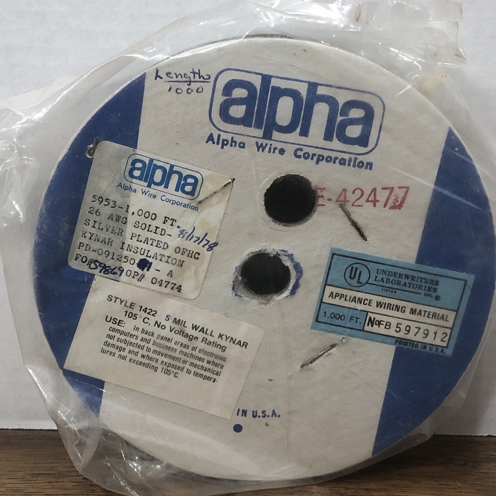 5953 ALPHA WIRE – 1000′ Brown – 26awg Solid Silver Plated OFHC Kynar 5mil 1970s