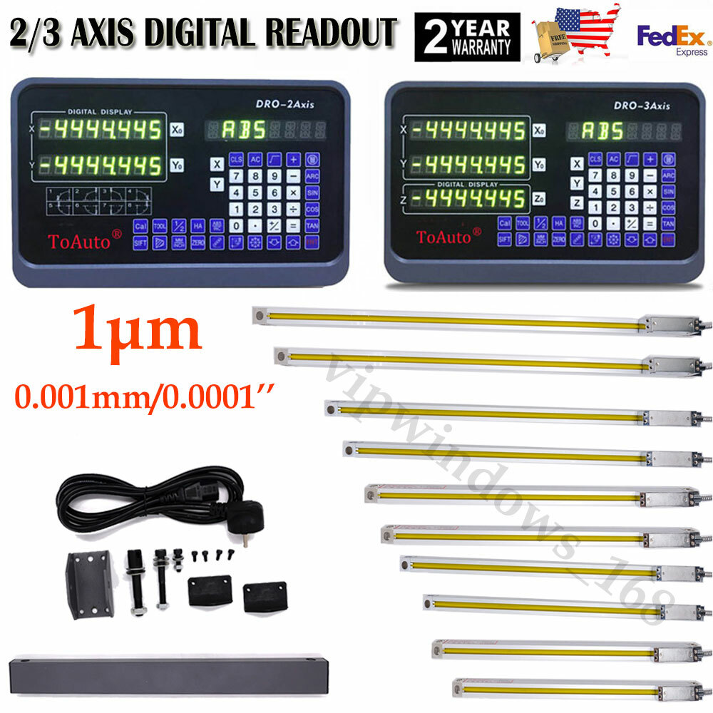 2/3 Axis Digital Readout TTL 1um Linear Glass Scale DRO Display CNC Milling US