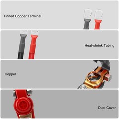 2× 5AWG Battery Cable Set M10 Ring Terminals Pure Copper for Car Marine Inverter