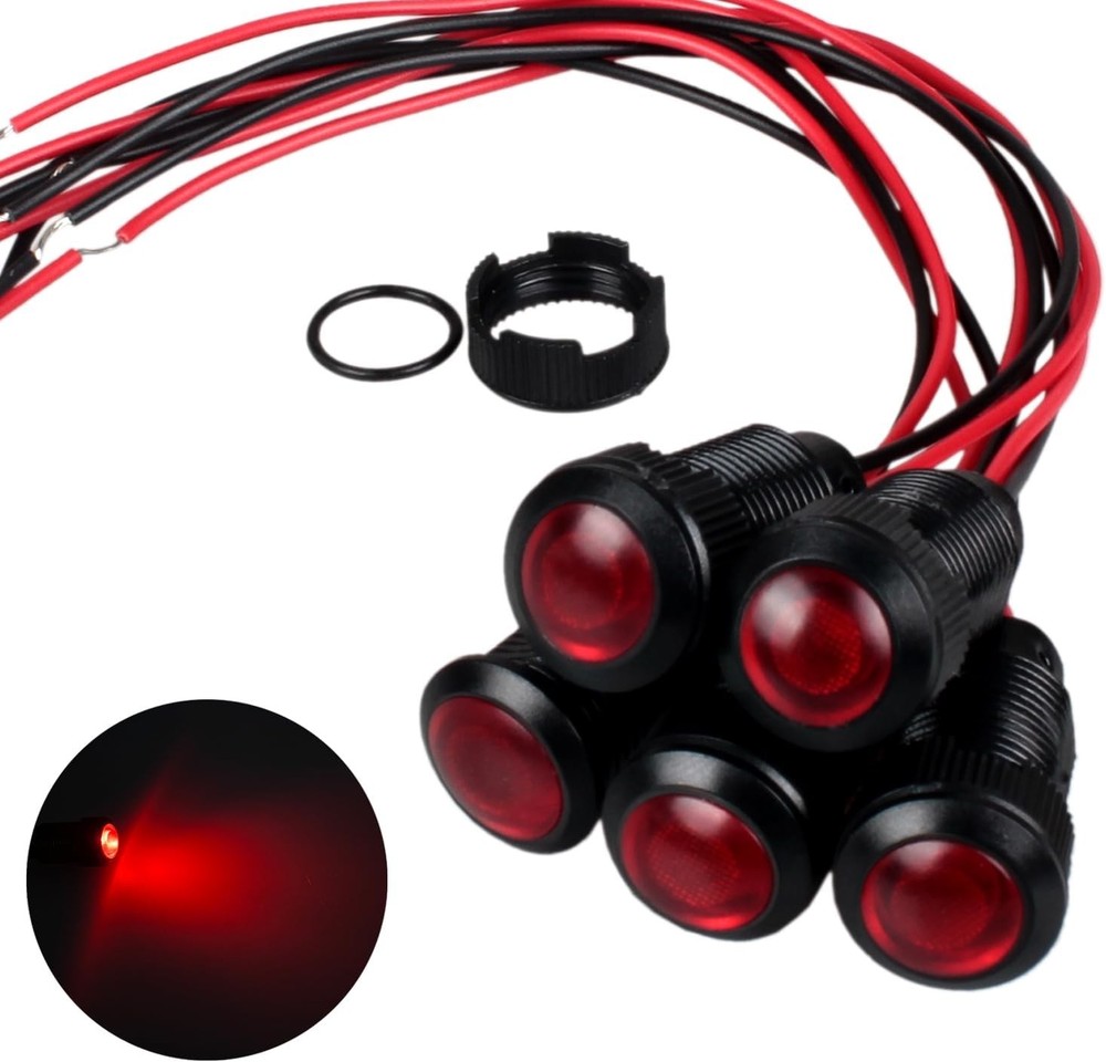 12mm 12V 24V LED Indicator Light Black Plastic Signal Dot Lamp 1/2 Inch