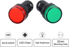 Red Green Indicator Light AC DC 24V 22mm Panel Mount Electrical Con Style: 24V