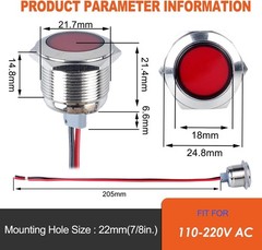 2PCS 22mm Metal Waterproof IP67 LED Indicator Light Indicator Light Red LED 7/8