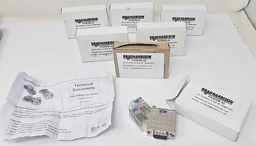 Woodhead Brad Harrison PA9D0B-42 45 DegProfibus Connector w/LEDs & Port (Qty 7)