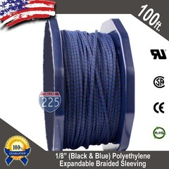 100 FT 1/8″ Blue & Black Expandable Wire Sleeving Sheathing Braided Loom Tubing