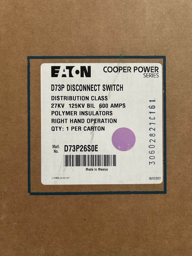 Eaton Cooper Power D73P Disconnect Switch D73P26S0E 110KV BIL 600 AMPS