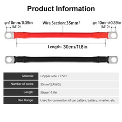 2PCS Copper Battery Cable Wire 2AWG with Lugs Auto Marine Inverter RV Solar