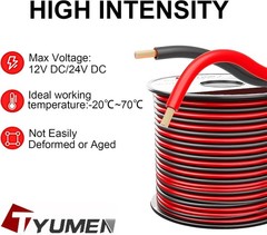 40FT 18 Gauge 2pin 2 Color Red Black Cable Hookup Electrical Wire LED Strips …