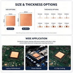 Copper Shim 15x15mm 20x20mm Heatsink Thermal Pad GPU CPU Laptop – 0.1mm to 2.0mm