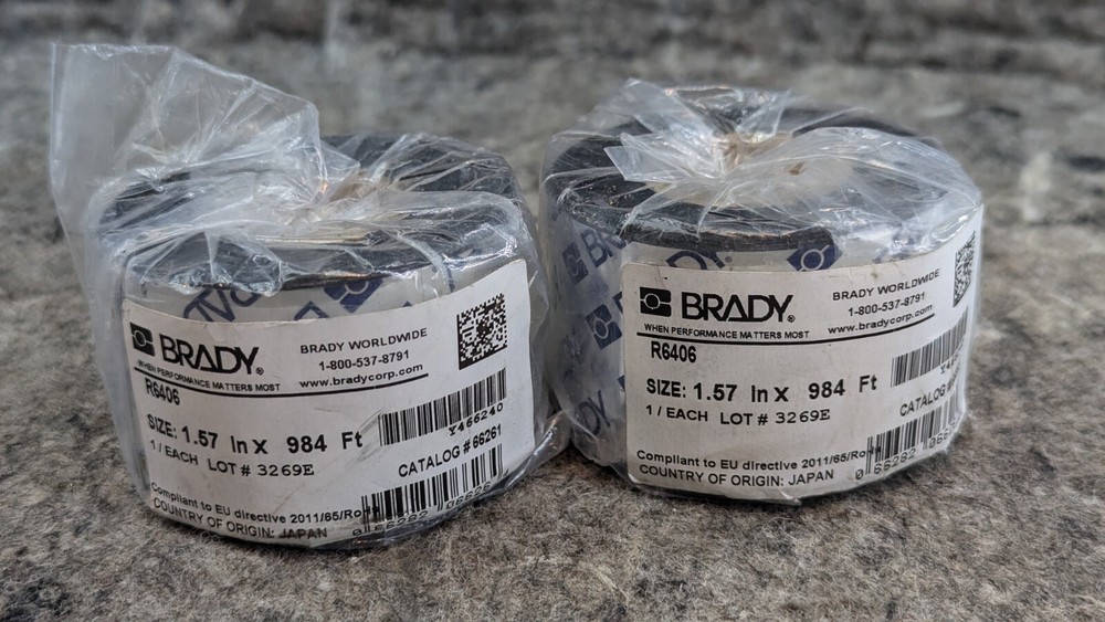 2 Brady Thermal Transfer 1″ Core R6400 Series Halogen Free Printer Ribbon, 1.57″