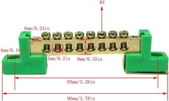 8 Position Brass Terminal Block Bus Bar, 2pcs Grounding Strip