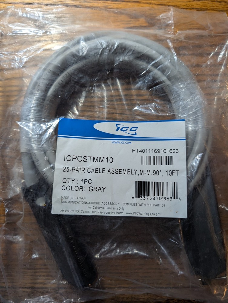 Icc 25-PAIR CABLE ASSEMBLY, M-M, 90°, 10′ ICPCSTMM25 UPC 633758023641