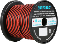 BNTECHGO 16 Gauge Flexible 2 Conductor Parallel Silicone Wire Spool Red Black Hi