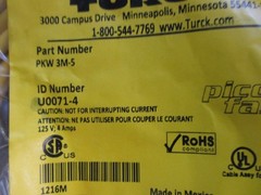 NEW TURCK PICOFAST CORDSET RIGHT ANGLE 3-PIN FEMALE U0071-4 PKW 3M-5
