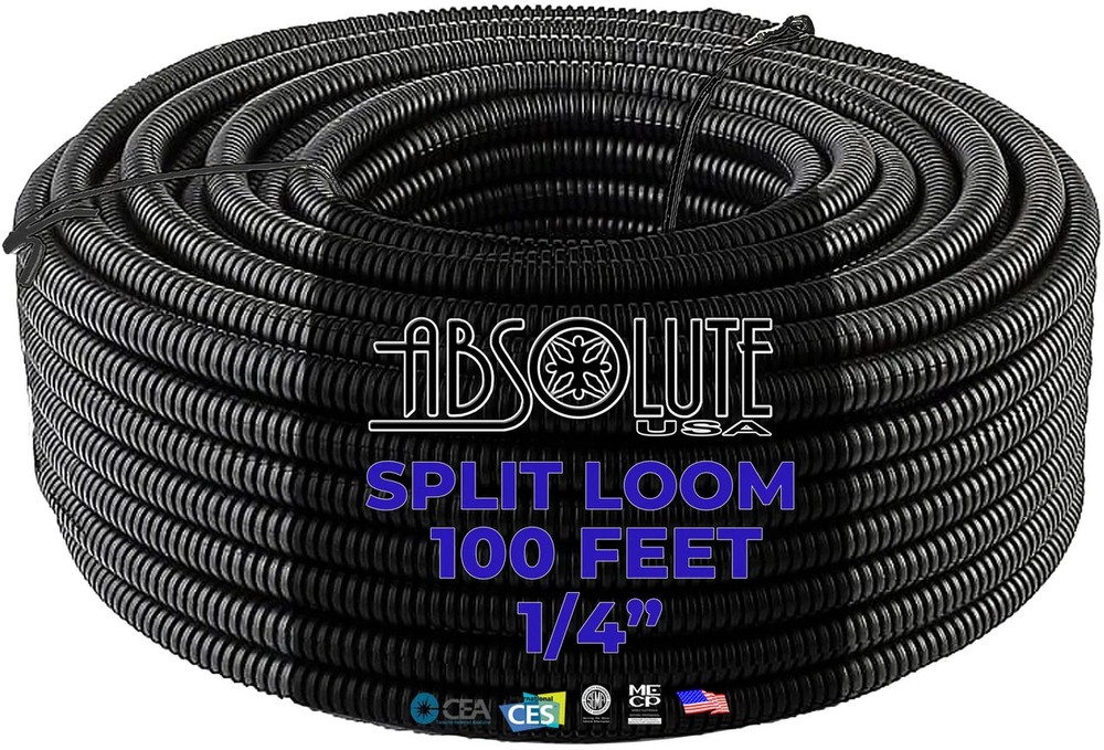 100 Ft 1/4″ Split Wire Loom Conduit Polyethylene Tubing Black Sleeve Tube