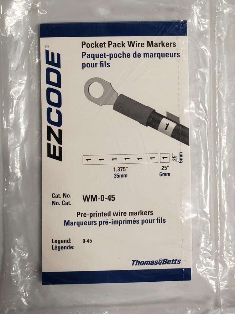 WM-0-45Wire Marker, Book, Pre Printed, 0 to 45, Vinyl Cloth, Black, White