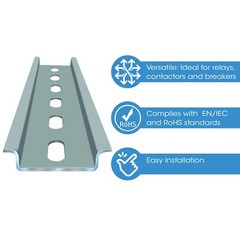 Shopcorp Slotted Steel Zinc Plated DIN Rail, 35mm x 6in – 2 Pieces with 4 Screws