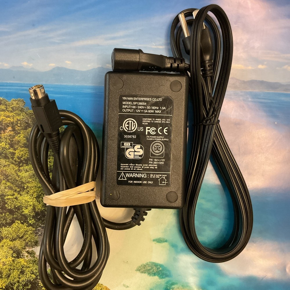 GENUINE YIN NAN ENTERPRISE SP1260S4 12v 5A 60W 4 PIN POWER SUPPLY W POWER CORD.
