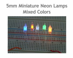 50 pcs Neon Bulb 5mm Mix Colors White Red NE-2 Yellow Green Blue w/Resistors