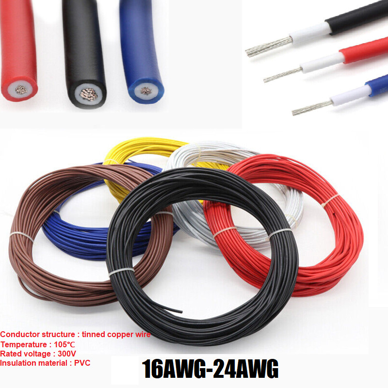 16AWG-24AWG Electronic Wire Double Insulation Tinned Copper Wire 300V Many Color