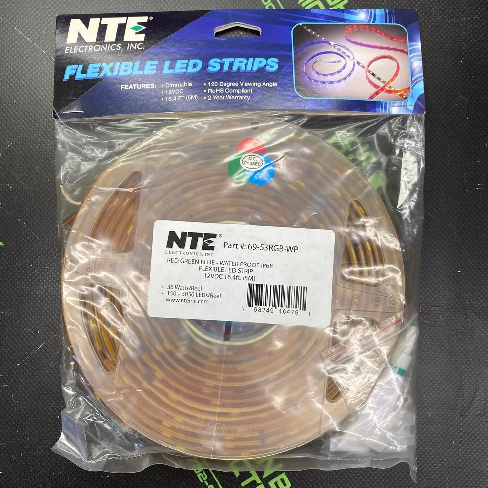 69-53RGB-WP – NTE – LED LIGHT STRIP RED GREEN BLUE WATERPROOF IP68 12VDC 16.4FT