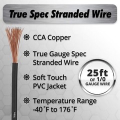 InstallGear 1/0 Gauge Wire (25ft) Copper Clad Aluminum CAA – Primary Black