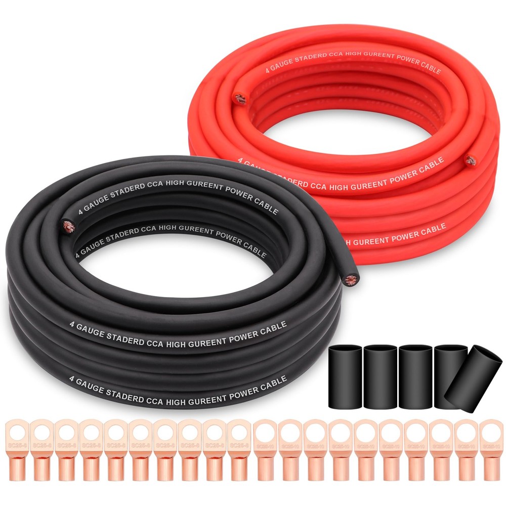 4 Gauge Wire Copper Clad Aluminum CCA 50FT 50FT, W/ lugs only