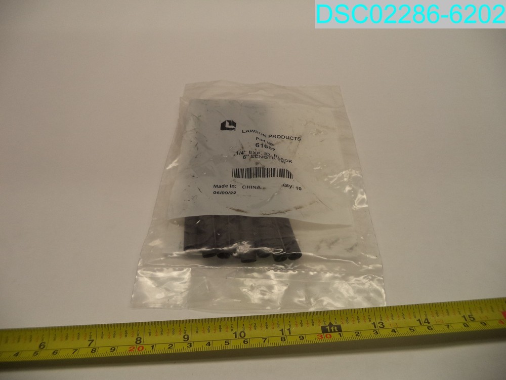 QTY=10: 61657 Lawson 1/4″ EXP.ID. X 6″ L TW Black Heat Shrink Tubing