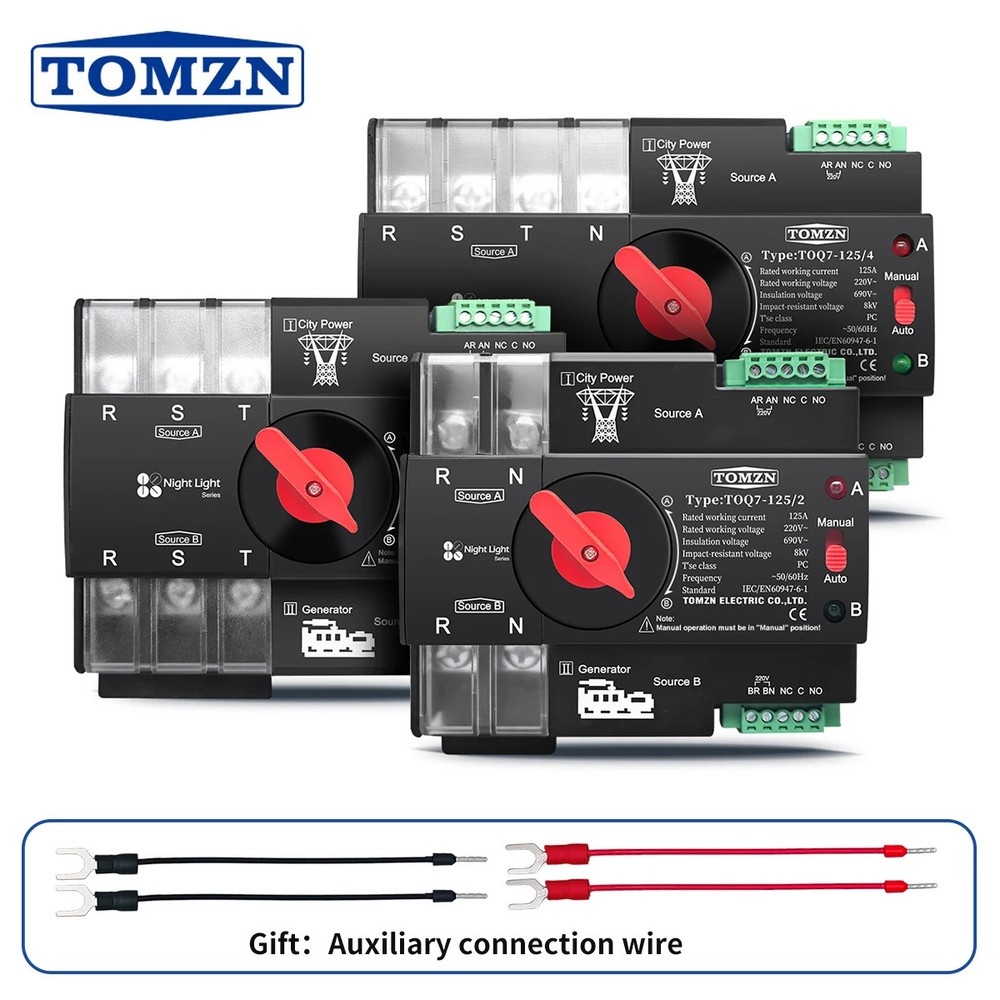 TOMZN Din Rail 2P 3P 4P ATS Dual Power Automatic Transfer Switch Electrical Sele