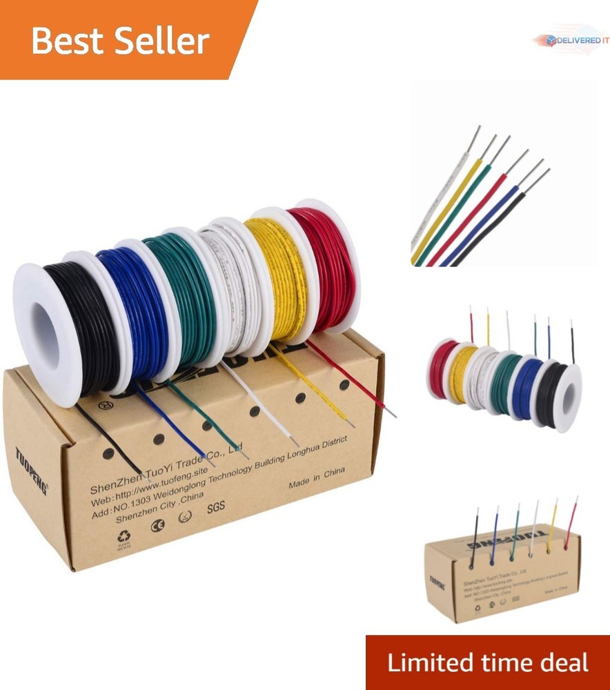 Solid Copper Hookup Wire 22 AWG 6 Colors 30ft for Electronics Breadboard