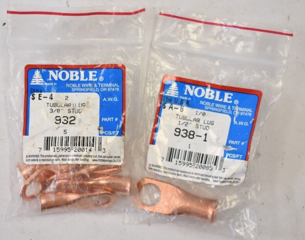 Lot Of 6 Noble Wire Tubular Lug Studs Assorted 1/2″ & 3/8″ Copper Contact