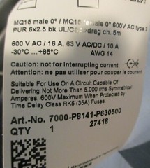 Murr Elektronik 7000-P8141-P010200 Power Connecting Cable 8B0B5 Approx 6′ L