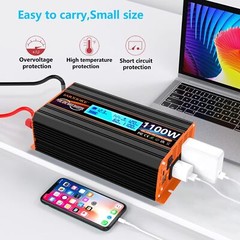 1100 Watt Pure Sine Wave Power Inverter 12V DC to 110V/120V AC Car Truck RV LCD