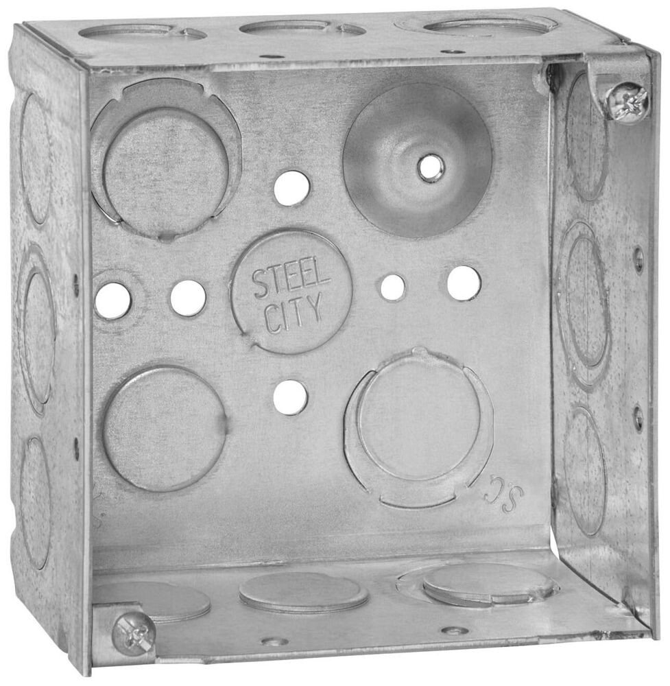 Steel City 521711234E, 4″ x 4″ x 2-1/8″, Steel, Welded, Square Outlet Box, 1 pc
