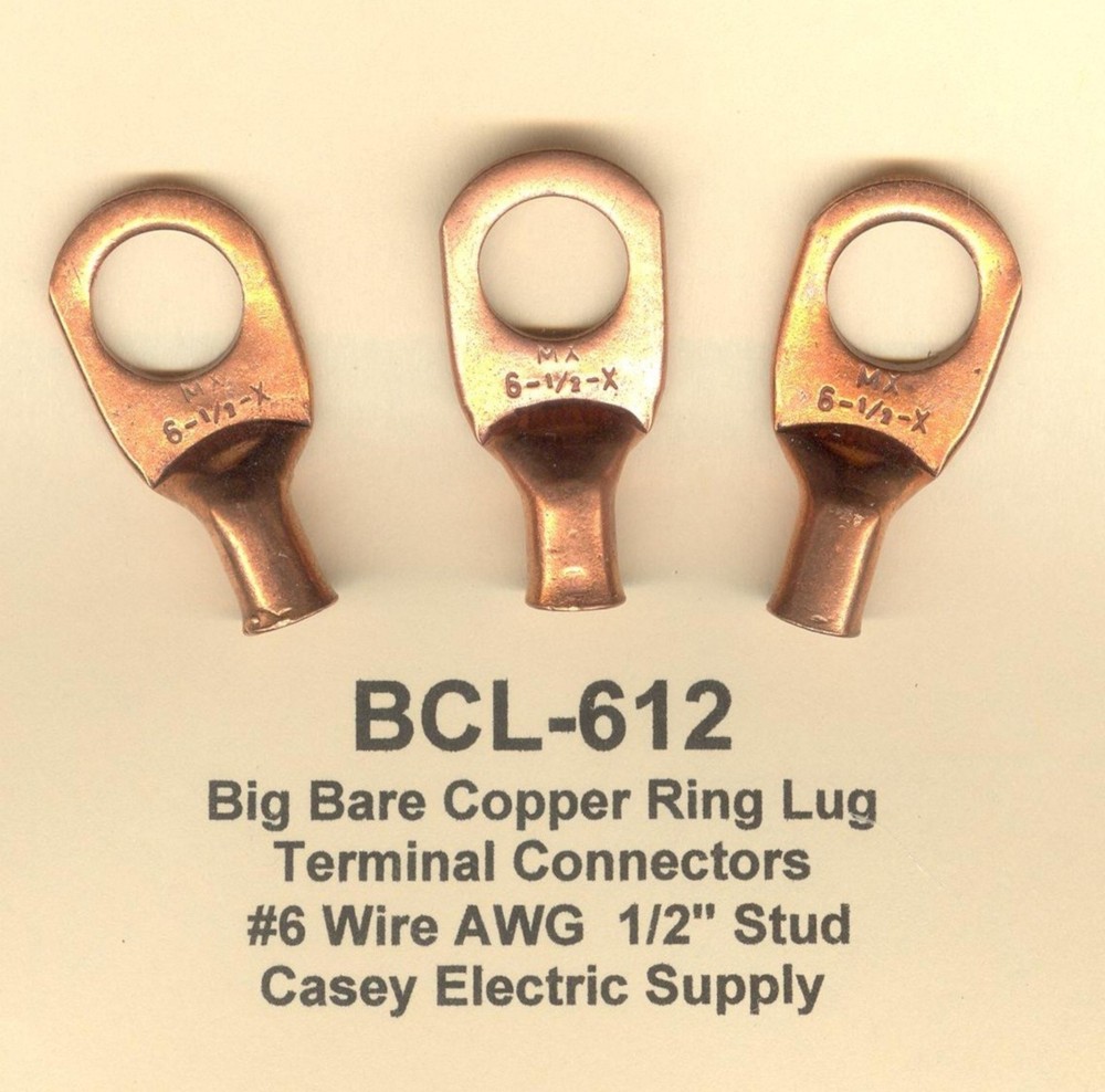 10 Bare Battery COPPER Ring Lug Terminal Connectors #6 Wire Gauge 1/2″ Std MOLEX