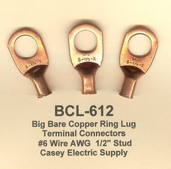 10 Bare Battery COPPER Ring Lug Terminal Connectors #6 Wire Gauge 1/2″ Std MOLEX