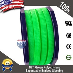 100 FT 1/2″ Green Expandable Wire Cable Sleeving Sheathing Braided Loom Tubing