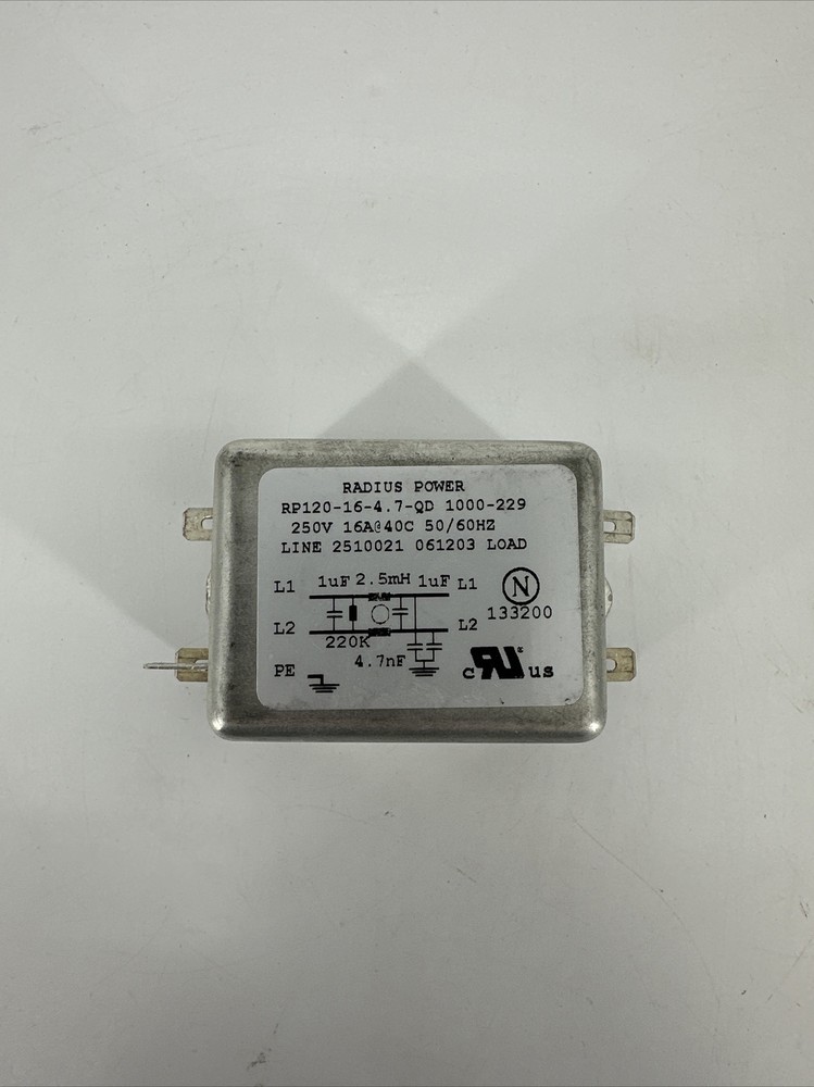Radius Power RP120-16-4.7-QD Power Line Filter 16A 300VAC/300VDC NOS UNUSED