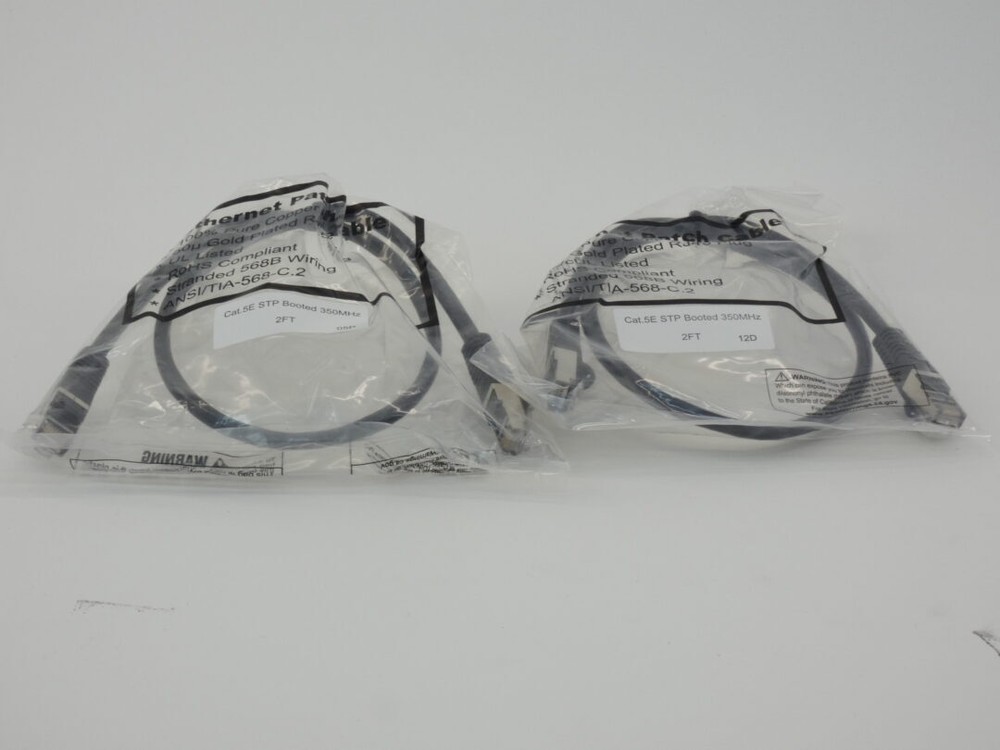 *Lot of 2* Ethernet Patch Cable 2FT Cat.5E STP Boosted 350MHz – NEW Surplus!