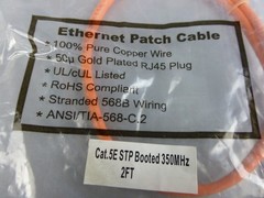 2 Ft Orange Cat. 5E STP Booted 350 MHz Patch Cable – NEW Surplus!