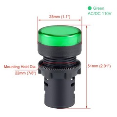 Green Indicator Light AC DC 110V 22mm Panel Mount Color: Green