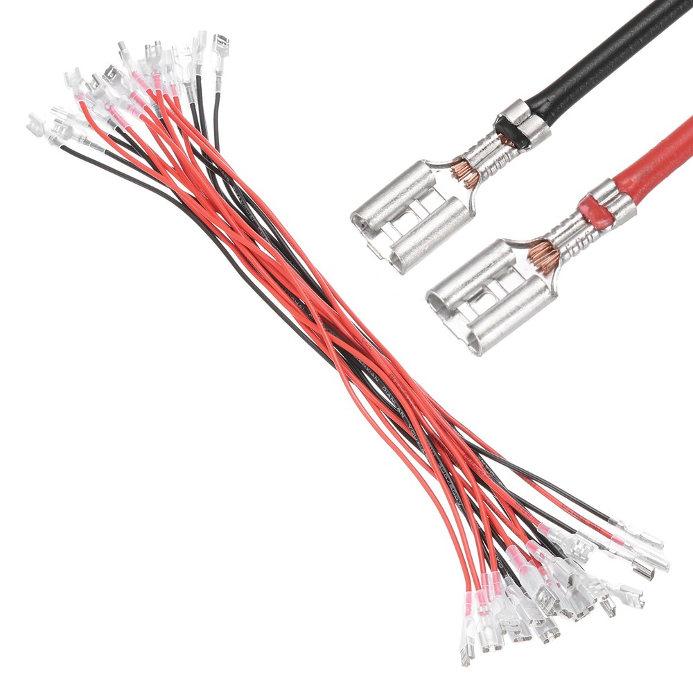 20Pcs Female Spade Crimp Terminal 6.30mm 30cm Wires