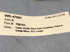 TF Cable Flextreme 4/3 Portable Service Cord SOOW 600V 4AWG x 3 Conductor, 10ft