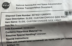 Jonathan Mfg. Custom Chassis Slide Right Side 1303521BR NASA Surplus