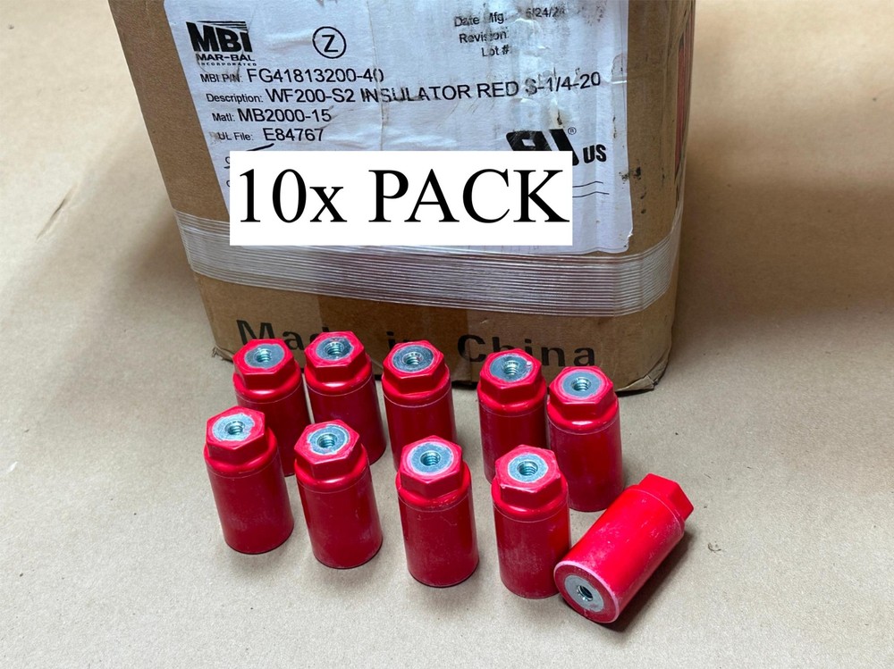 10 Pack MBI Panel & Switchboard 2″ Glastic Standoff Insulators Red 600V 1/4-20