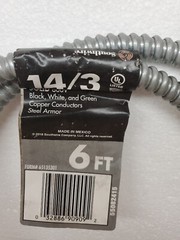Southwire 55082415 6 ft. 14/3 Solid 600V3 -Copper Conductor Black/Green/White