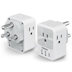 TESSAN US to India Plug Adapter 2 Pack Type D Travel Adapter 4 Outlets