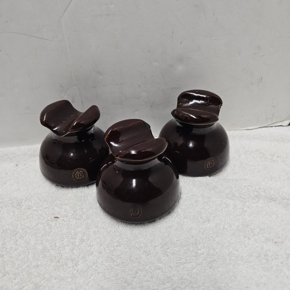 Set of 3 OB Ohio Brass Brown Ceramic Telephone Pole Insulator Caps
