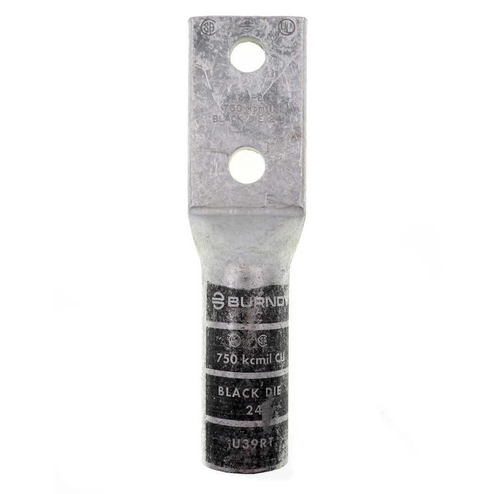 BURNDY YA392N 2-HOLE HYLUG CONDUCTOR LONG BARREL TERMINAL, 750-KCMIL, COPPER