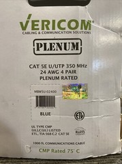 New Vericom MBW5U-02400 1000ft CAT 5E U/UTP 350MHz Solid Conductor 4 Pair (Blue)