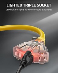 3 Pack 12/3 Tri Tap Extension Cord 24in Heavy Duty 15A LED Plug Yellow